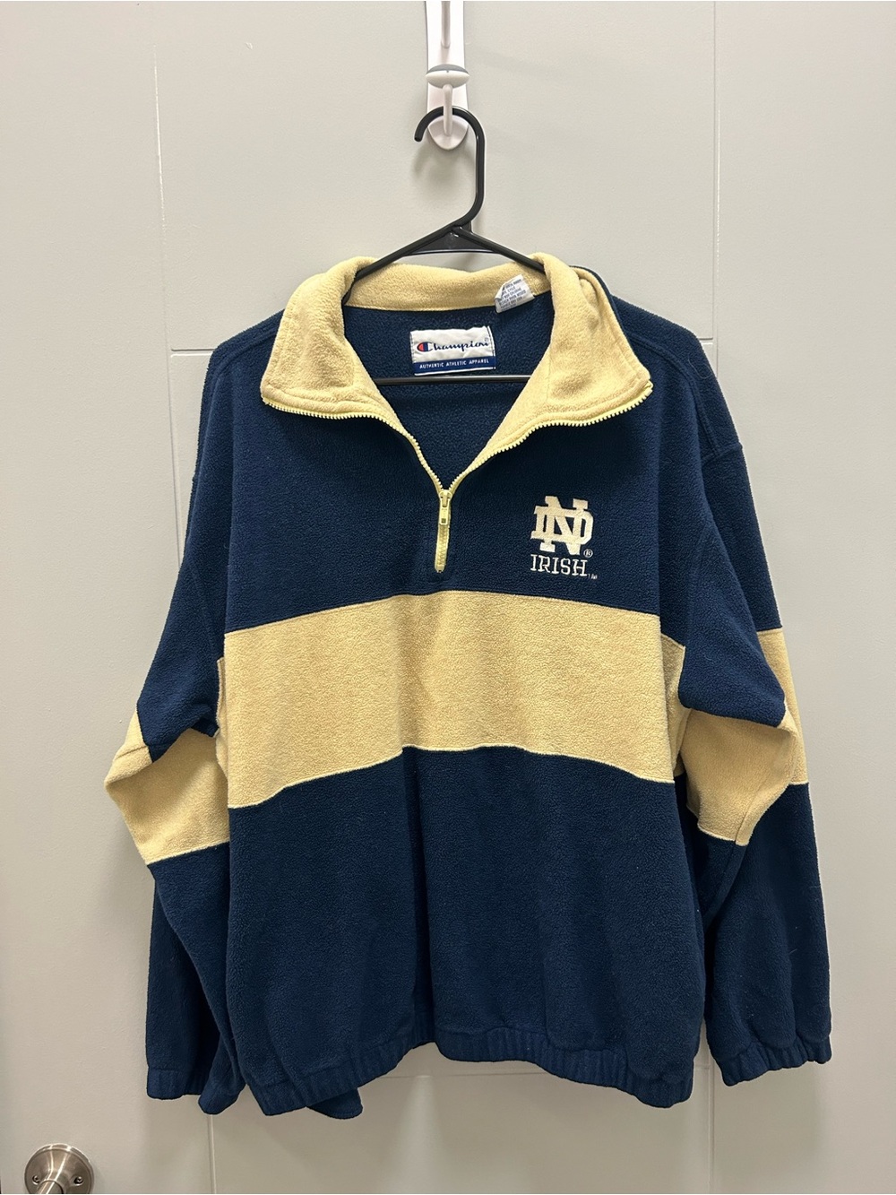 Champion Notre Dame Irish Quarter Zip Fleece Pullover Men’s Large Navy Gold NCAA